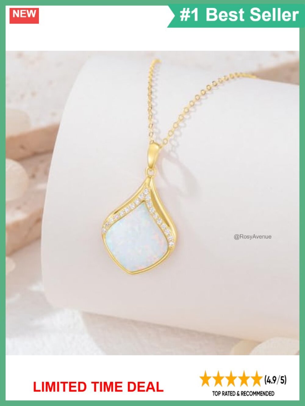 14K Solid Gold Opal Pendant Necklace Fine Jewelry Gift for Her - Picture 2 of 5